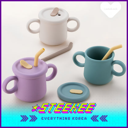 LocknLock Little Luv Silicone Straw Cup Set 200ml LBB015S by Steekee Korea 4541