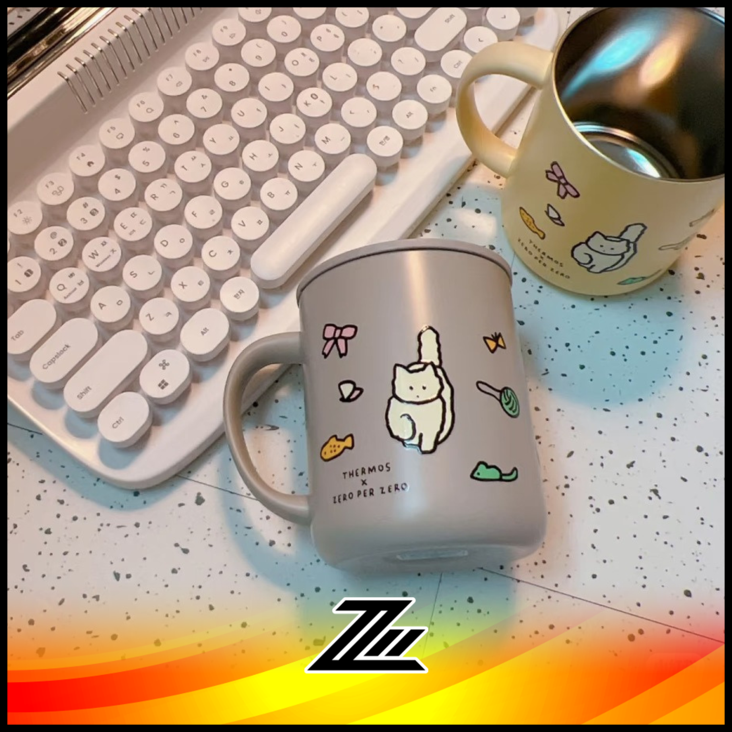 Thermos x Zero Per Zero JDG-450KC 450ml Reversible Insulated Mug - Stainless Steel Hot & Cold Desk Cup with Lid