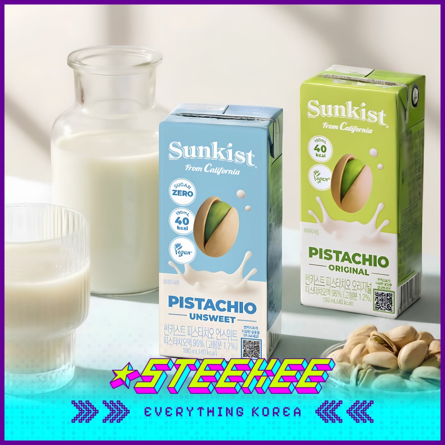 Sunkist Pistachio Milk Drink 190ml Original & Unsweetened by Steekee Korea 5024