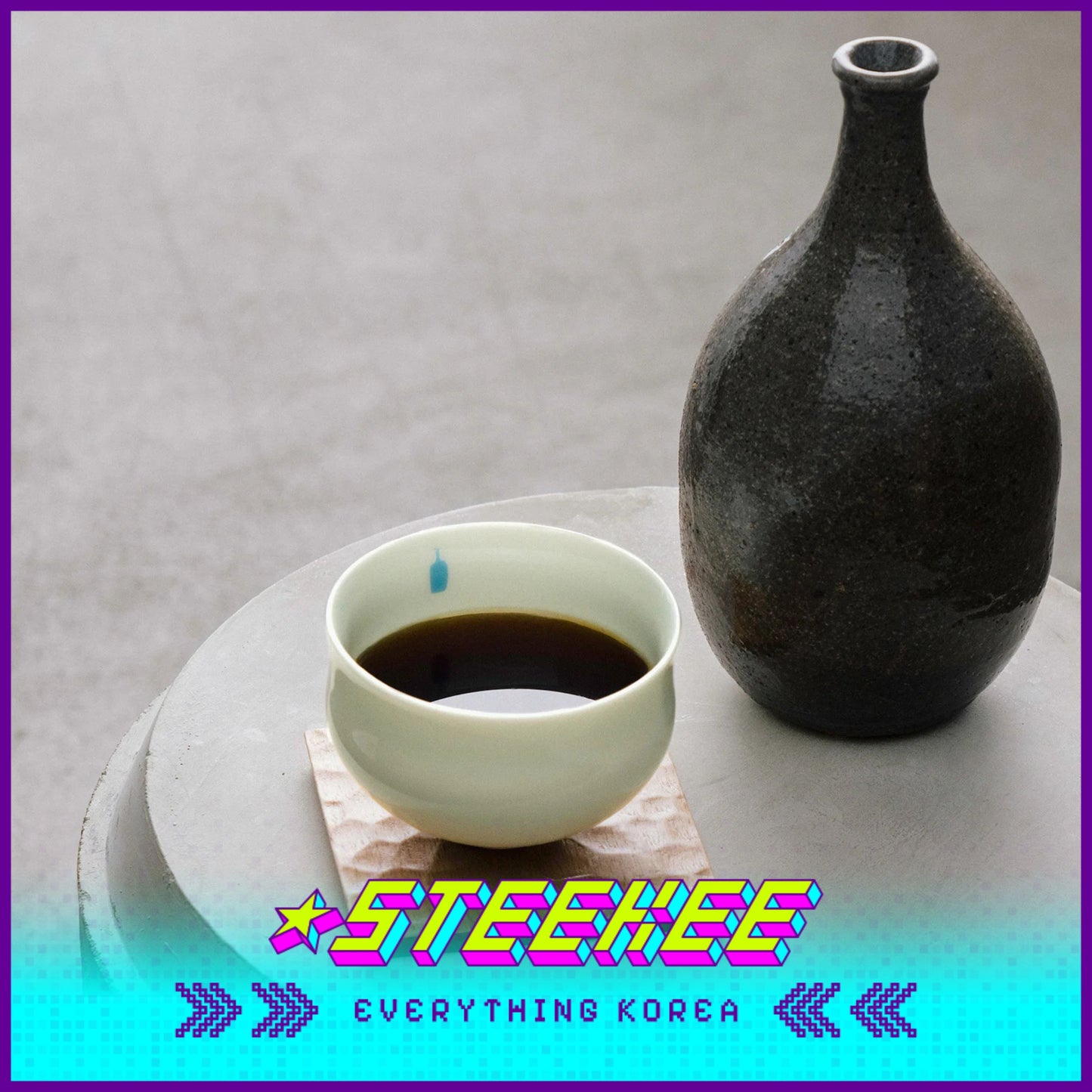 BLUE BOTTLE COFFEE Year of the Snake Jade Porcelain Round Tea Cup with Wooden Saucer by Steekee Korea 2416