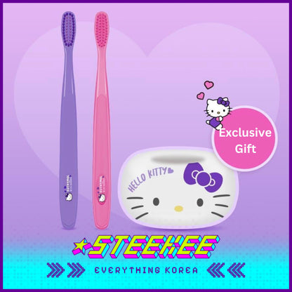 Hello Kitty X Euthymol Whitening Purple Toothbrush Double Set with Holder by Steekee Korea 2423