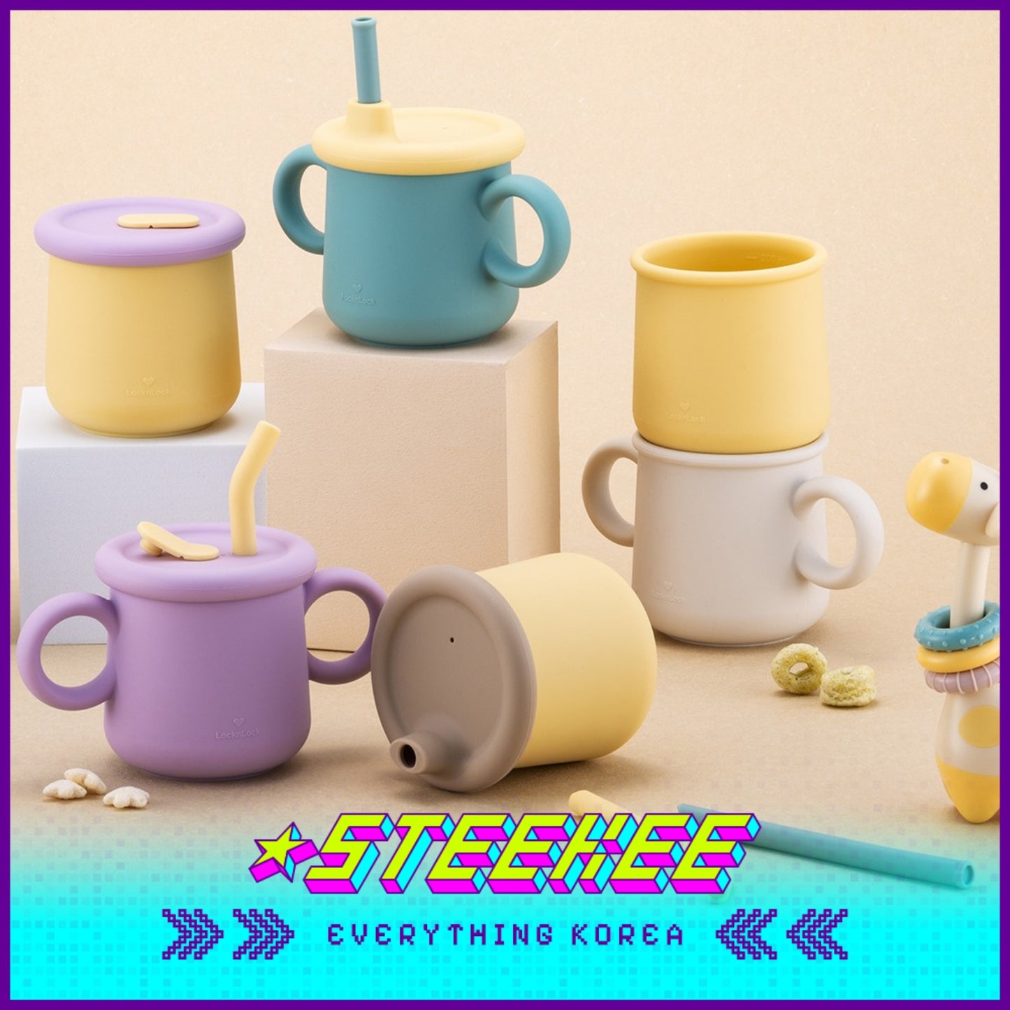 LocknLock Little Luv Silicone Straw Cup 200ml LBB016 by Steekee Korea 4540