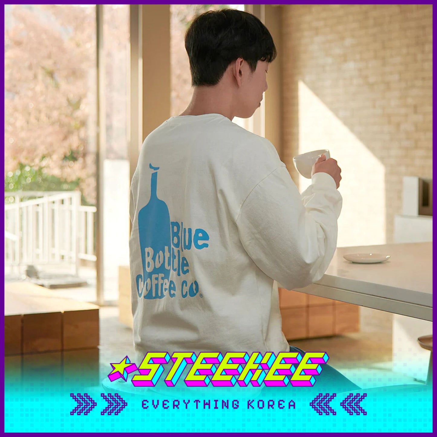 BLUE BOTTLE COFFEE Vintage Logo Unisex Long Sleeve Crew T-shirt Top by Steekee Korea 2392