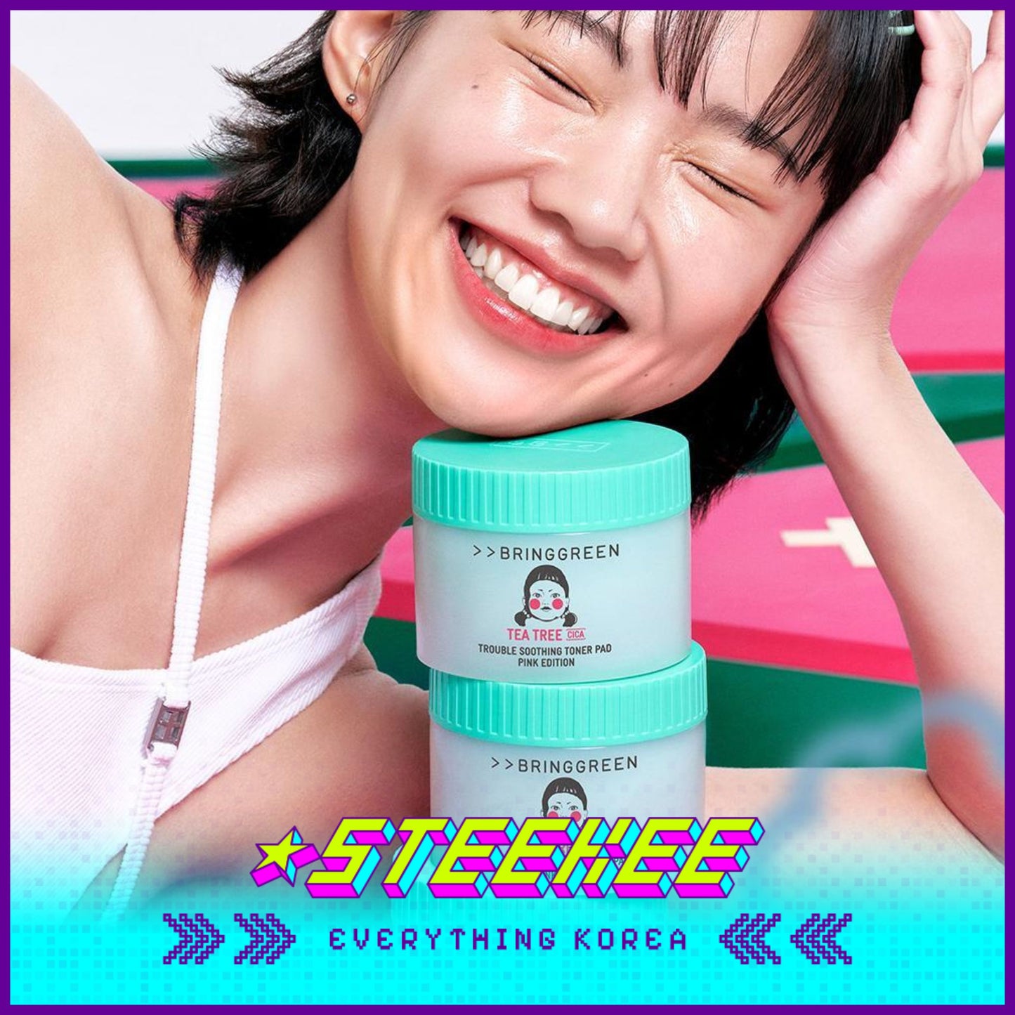 BRING GREEN X Netflix Squid Game Tea Tree Cica Soothing Toner Pads Pink Edition 90 Pieces by Steekee Korea 2451