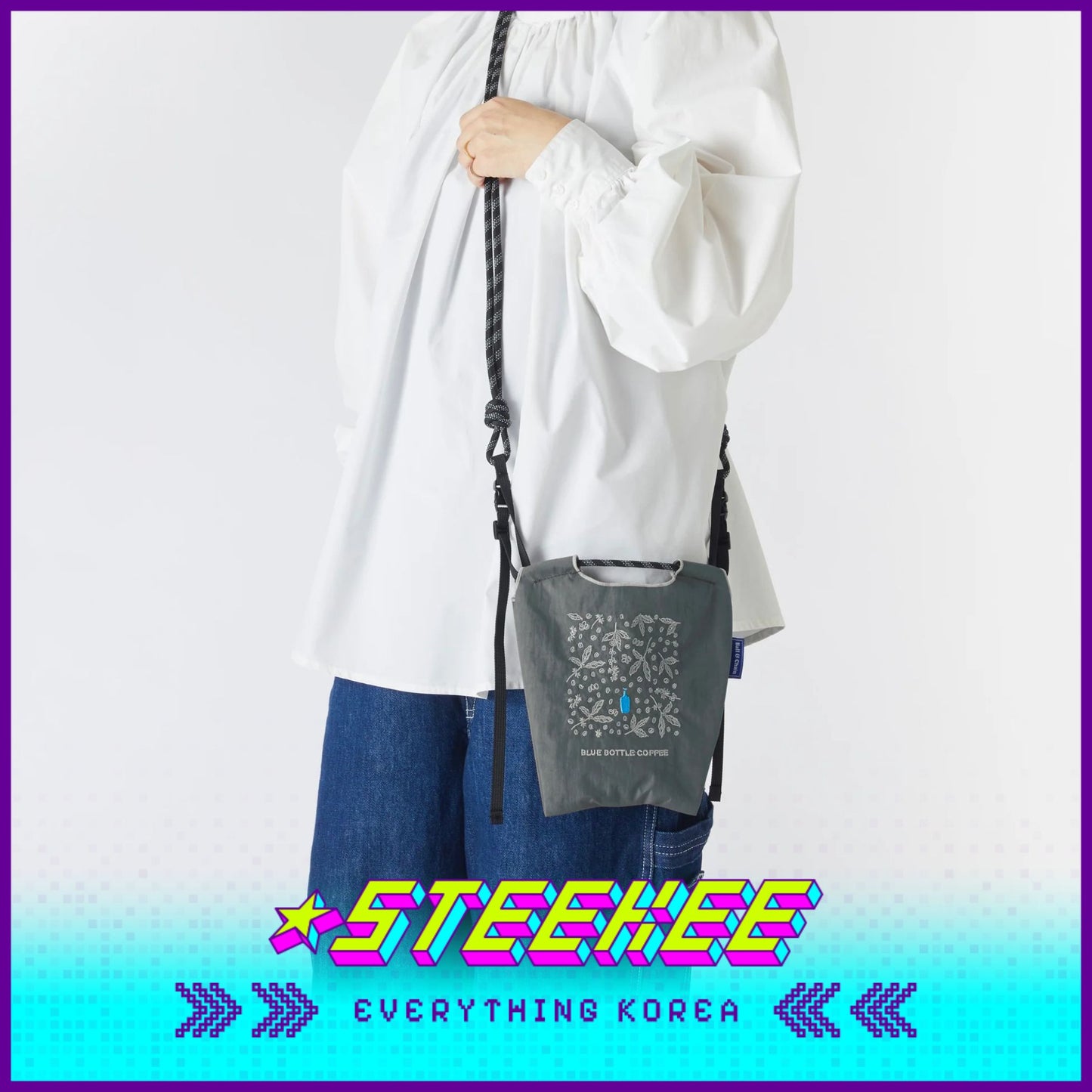 BLUE BOTTLE COFFEE X BALL & CHAIN Embroidery Japanese Eco Mini Bag by Steekee Korea 2391