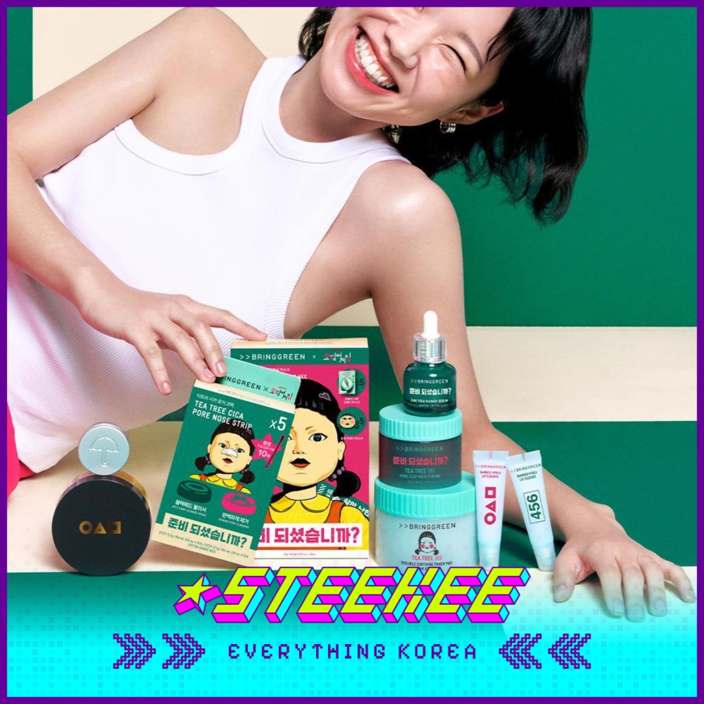 BRING GREEN X Netflix Squid Game Tea Tree Cica Soothing Toner Pads Pink Edition 90 Pieces by Steekee Korea 2451