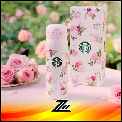 Starbucks China 2026 Kaleidoscope Rose Garden SS Thermos Tumbler 500ml – Pink Floral Bottle with Lid