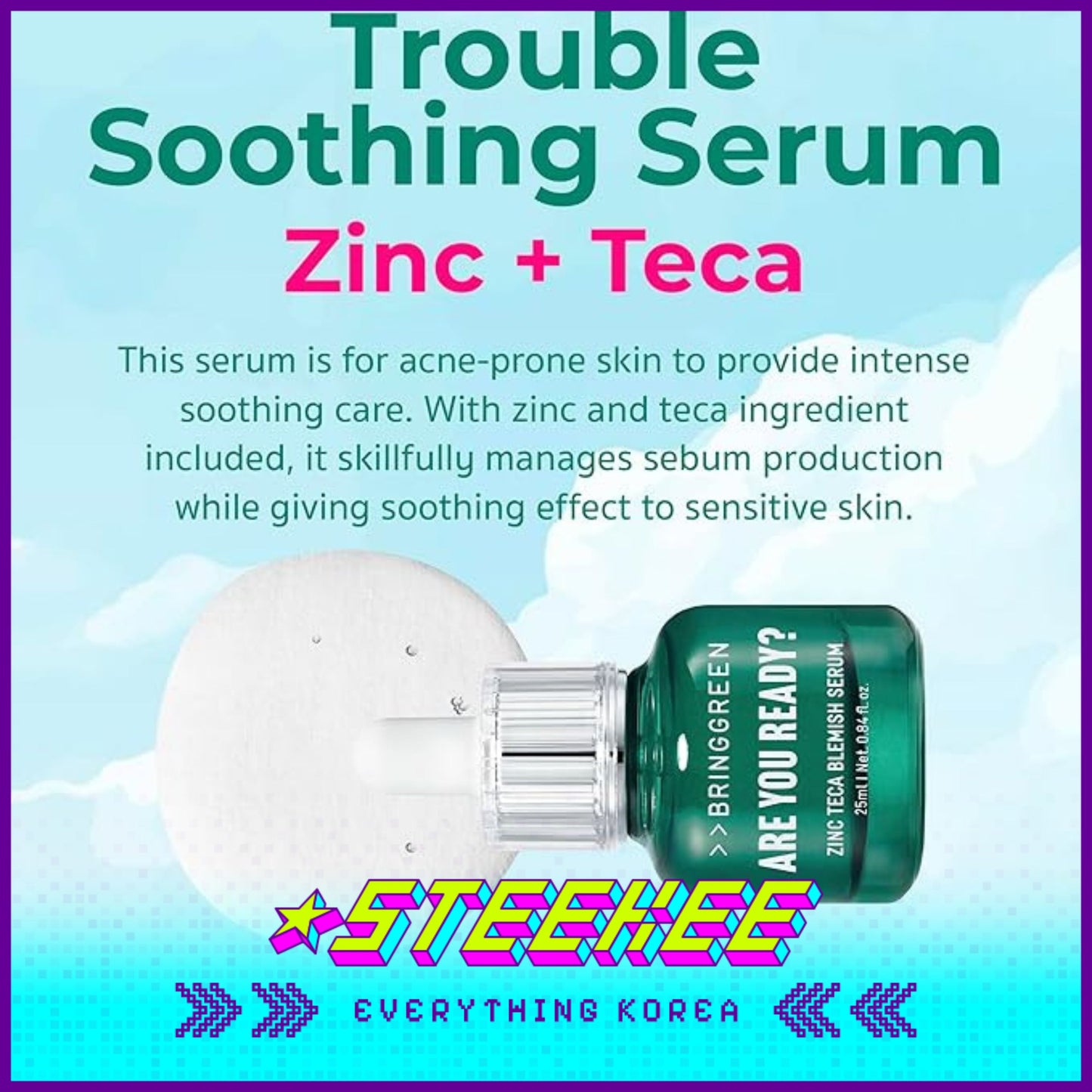 BRING GREEN X Netflix Squid Game Zinc Teca Blemish Serum Set 25ml with Refill Jackstones by Steekee Korea 2448