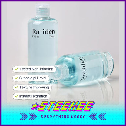 Torriden Dive-In Low Molecular Hyaluronic Acid Hydrating Toner Set 300ml with Travel Size 100ml by Steekee Korea 2427