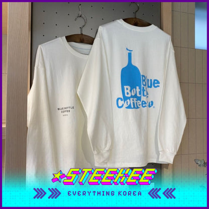 BLUE BOTTLE COFFEE Vintage Logo Unisex Long Sleeve Crew T-shirt Top by Steekee Korea 2392