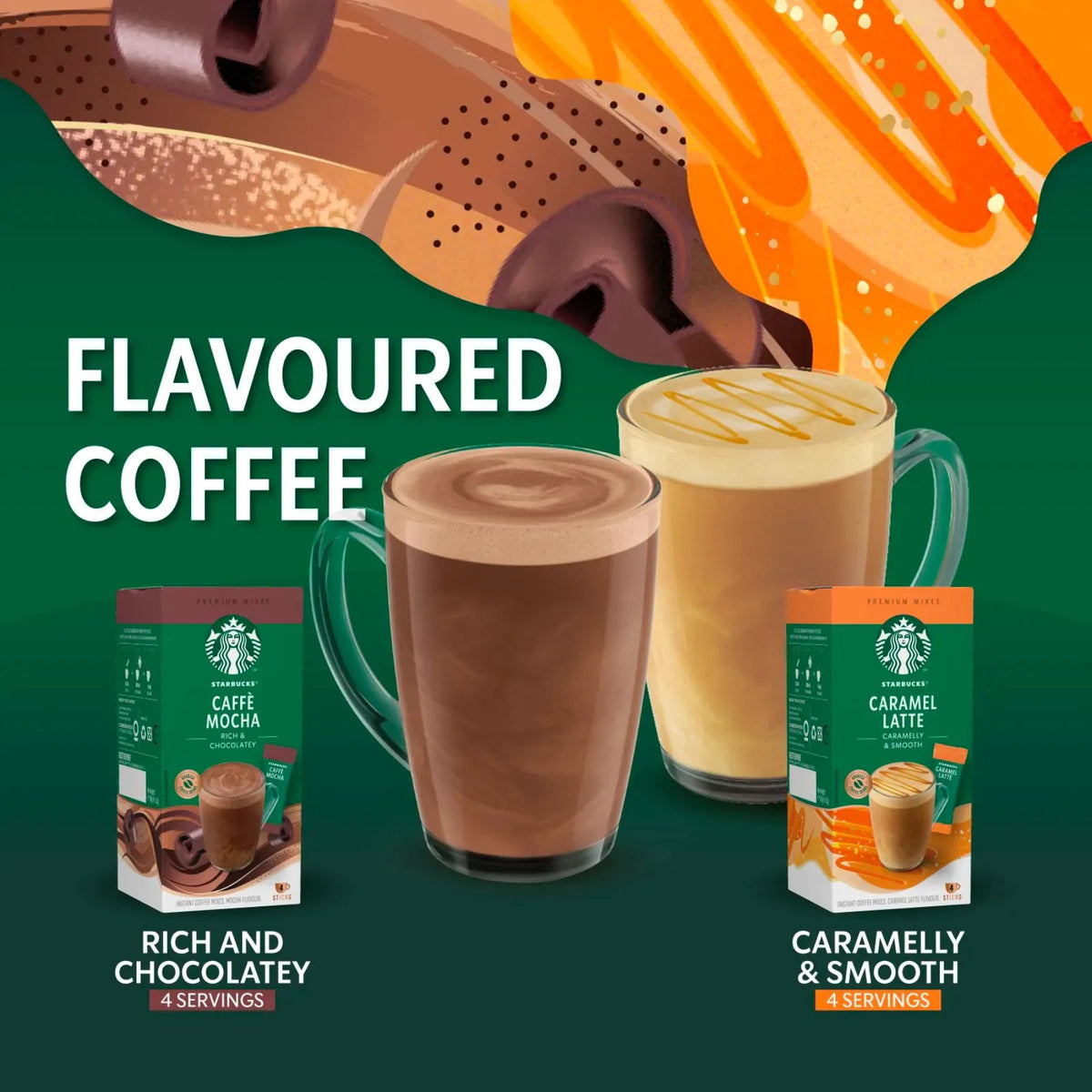 Starbucks Premium Instant Mixes Coffee 4 Sticks Caffè Latte Cappuccino Caramel Latte Caffè Mocha Matcha Latte
