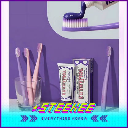 Hello Kitty X Euthymol Whitening Purple Toothbrush Double Set with Holder by Steekee Korea 2423