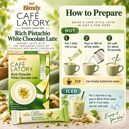 AGF Blendy Cafe Latory Japan Rich Pistachio White Chocolate Latte Instant Drink 6 Sticks 60g