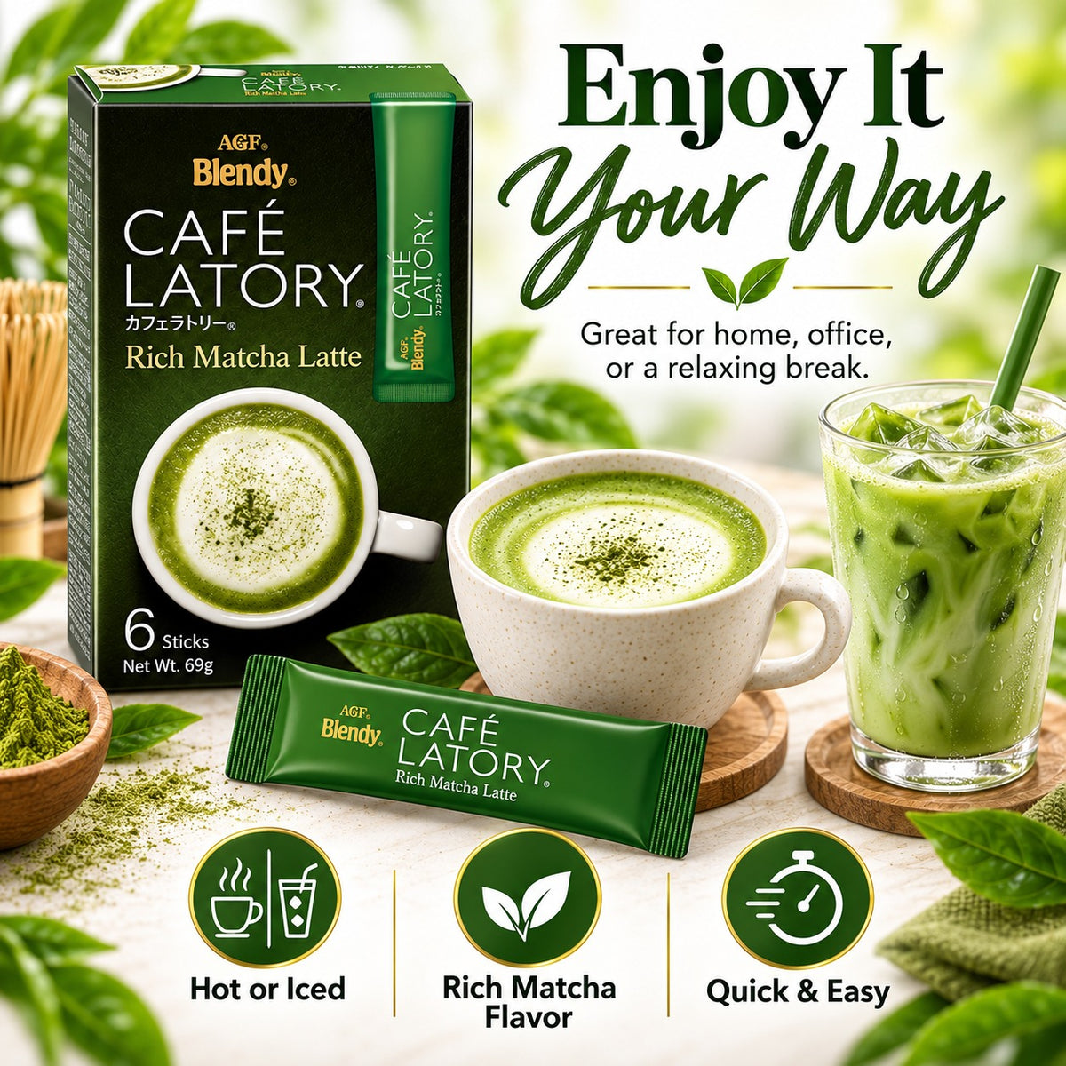 AGF Blendy Cafe Latory Rich Matcha Latte 6 Sticks 69g