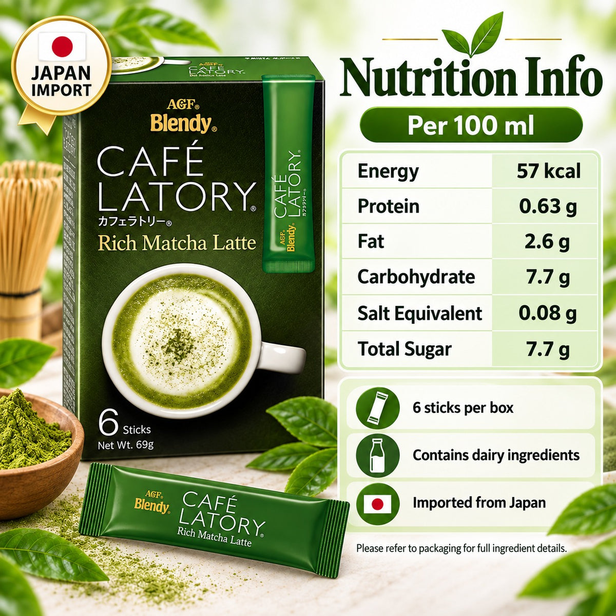 AGF Blendy Cafe Latory Rich Matcha Latte 6 Sticks 69g