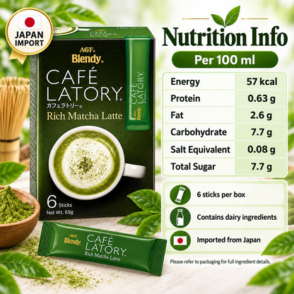 AGF Blendy Cafe Latory Rich Matcha Latte 6 Sticks 69g