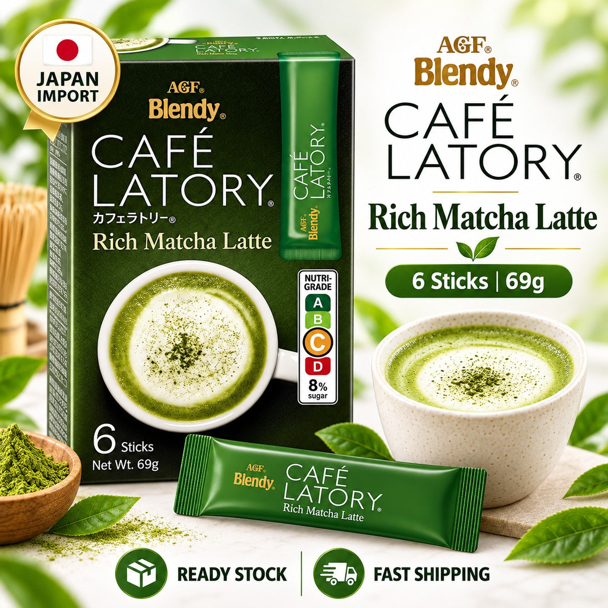 AGF Blendy Cafe Latory Rich Matcha Latte 6 Sticks 69g