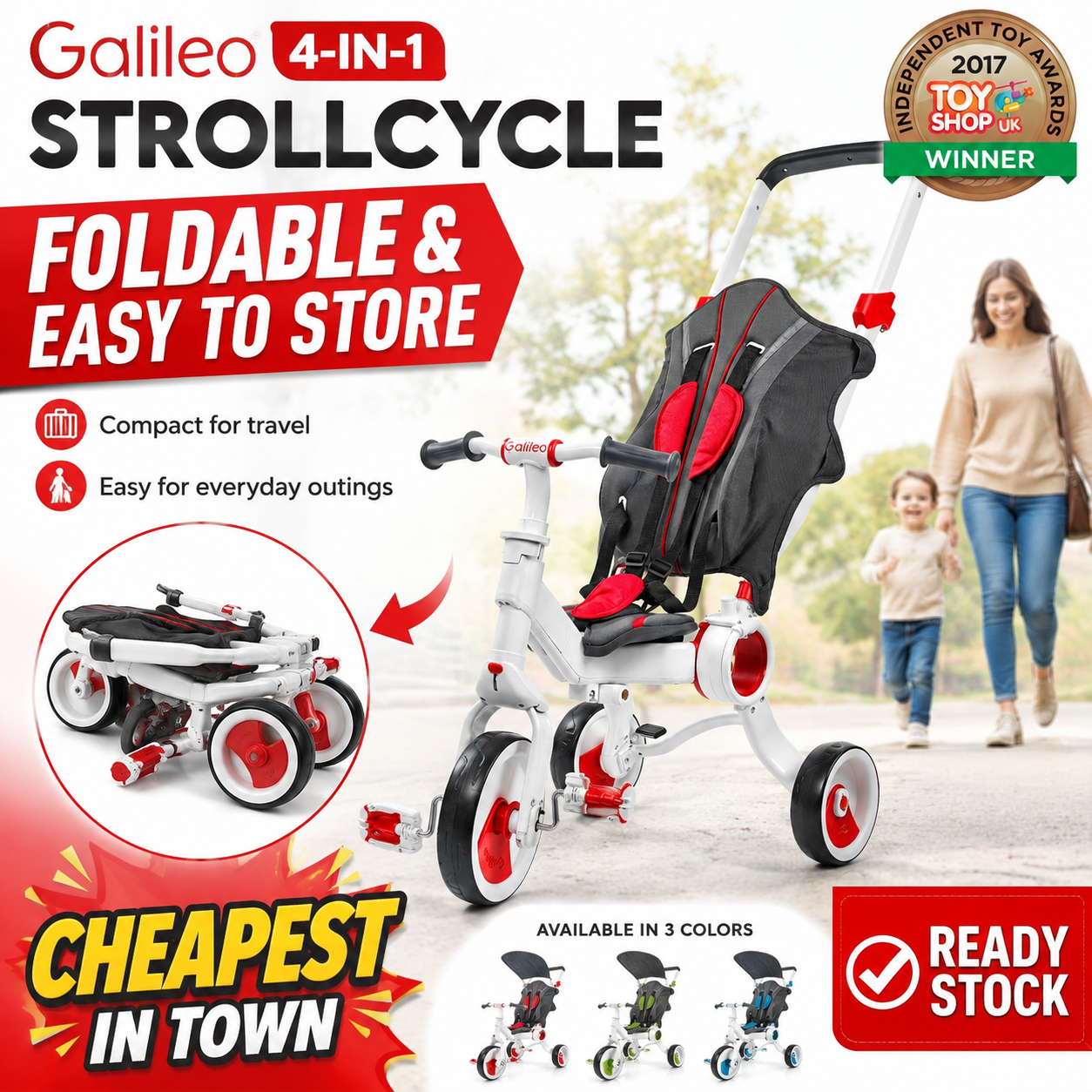 Galileo 4-in-1 Strollcycle Foldable Baby Kids Stroller Tricycle