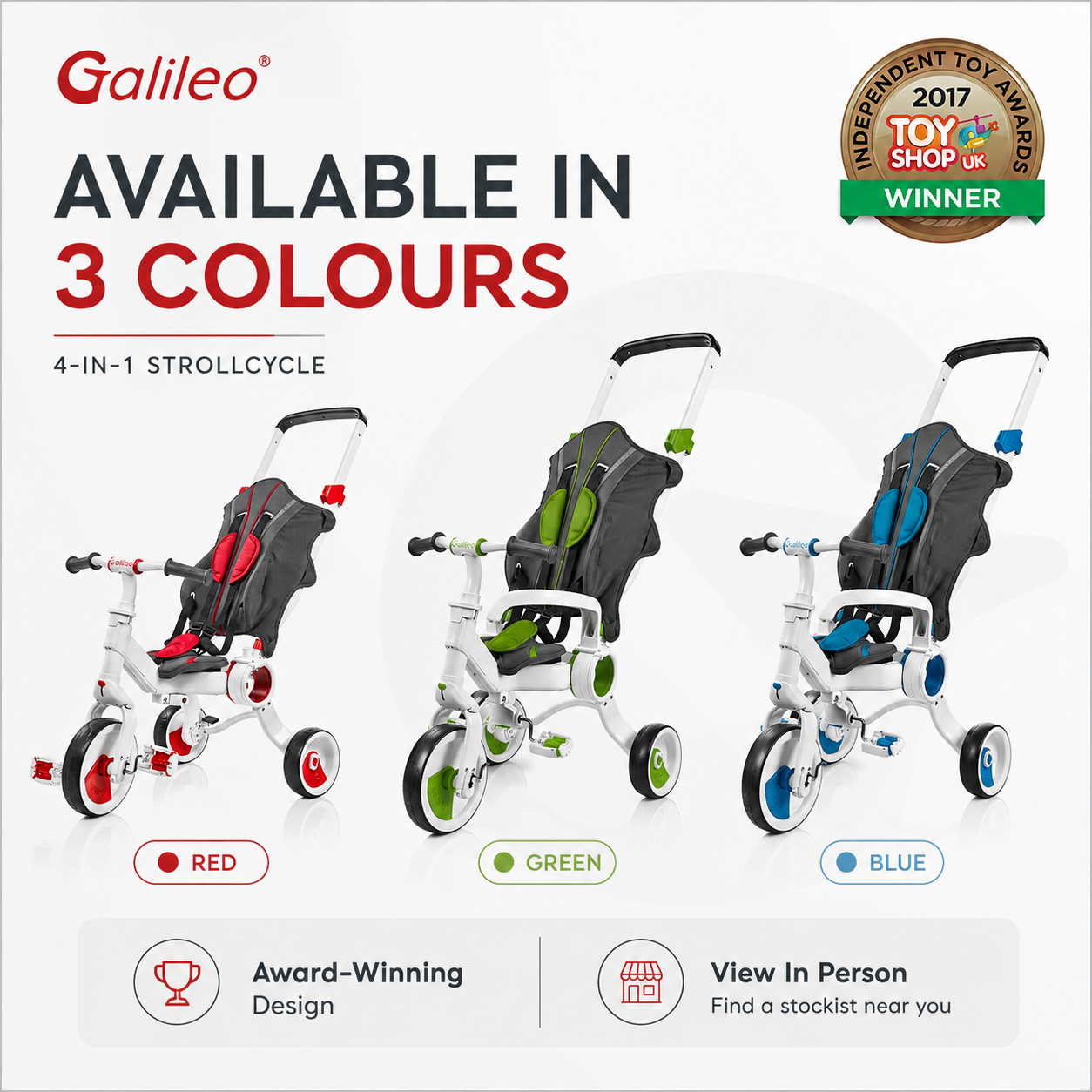 Galileo 4-in-1 Strollcycle Foldable Baby Kids Stroller Tricycle