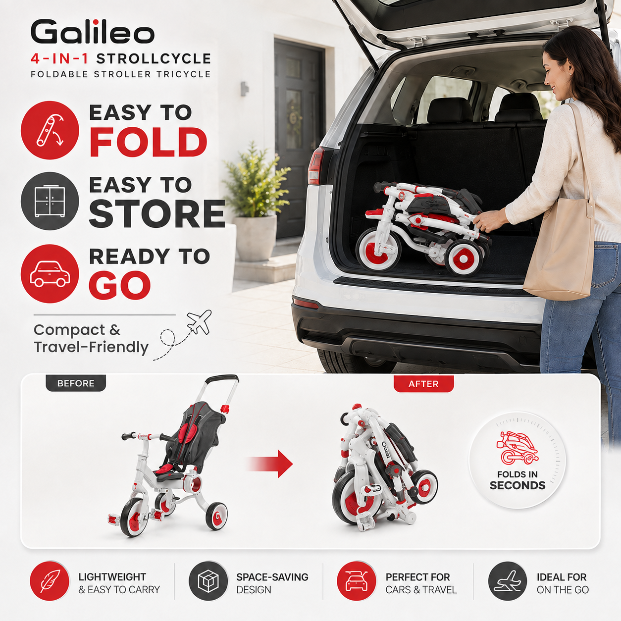 Galileo 4-in-1 Strollcycle Foldable Baby Kids Stroller Tricycle