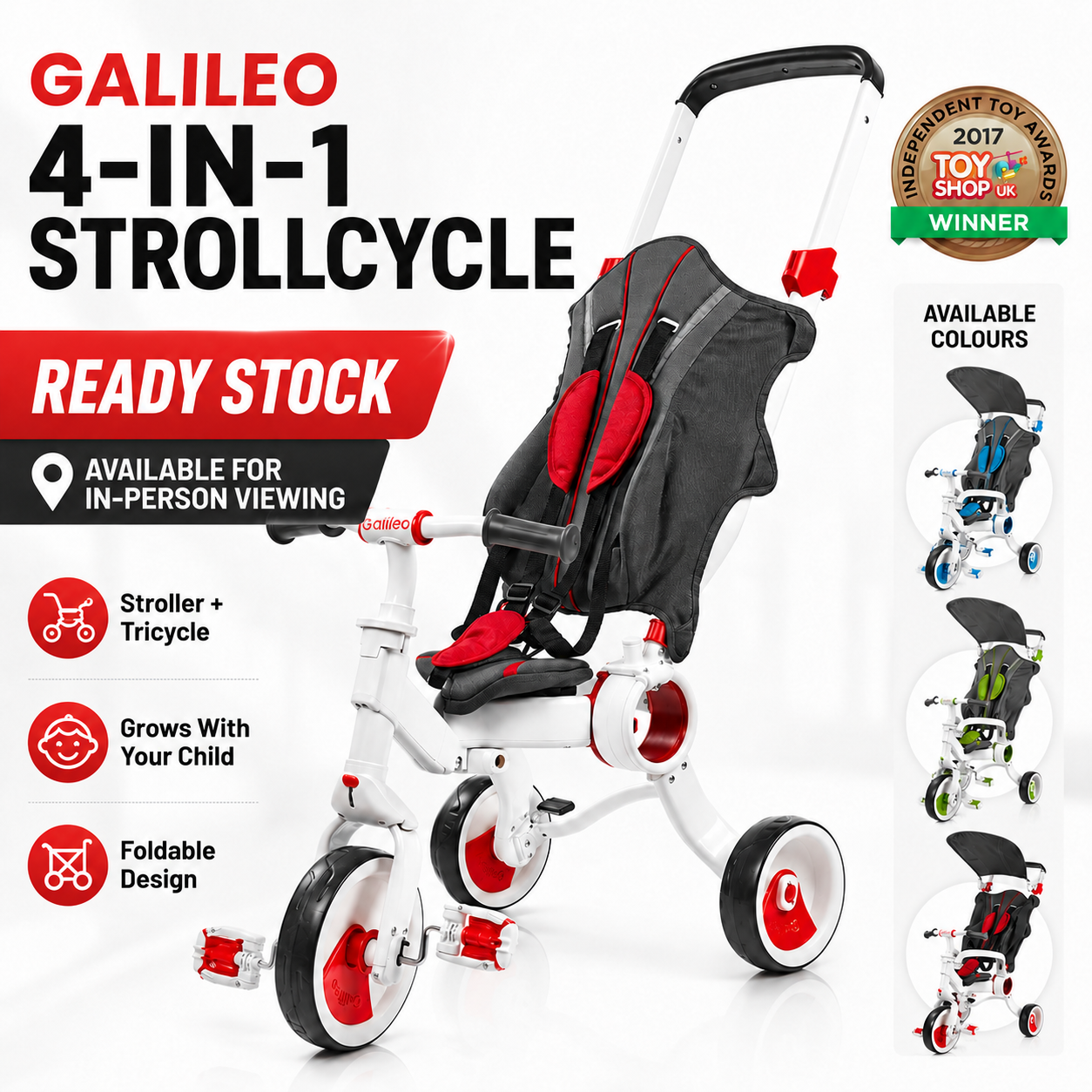 Galileo 4-in-1 Strollcycle Foldable Baby Kids Stroller Tricycle