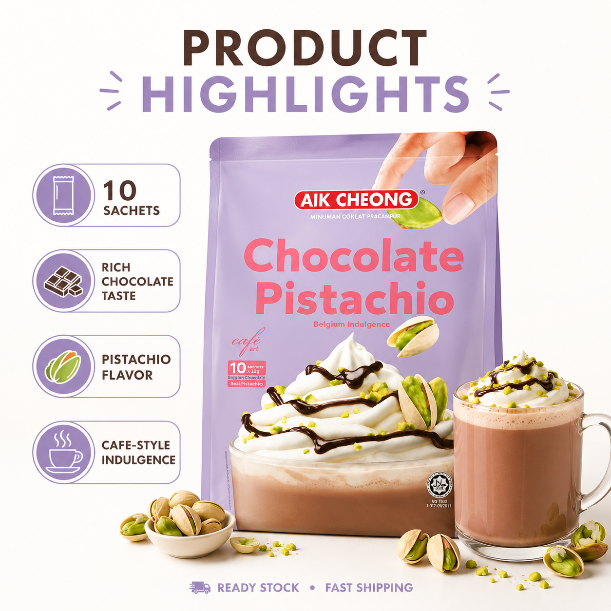 AIK CHEONG Cafe Art Chocolate Pistachio 380g