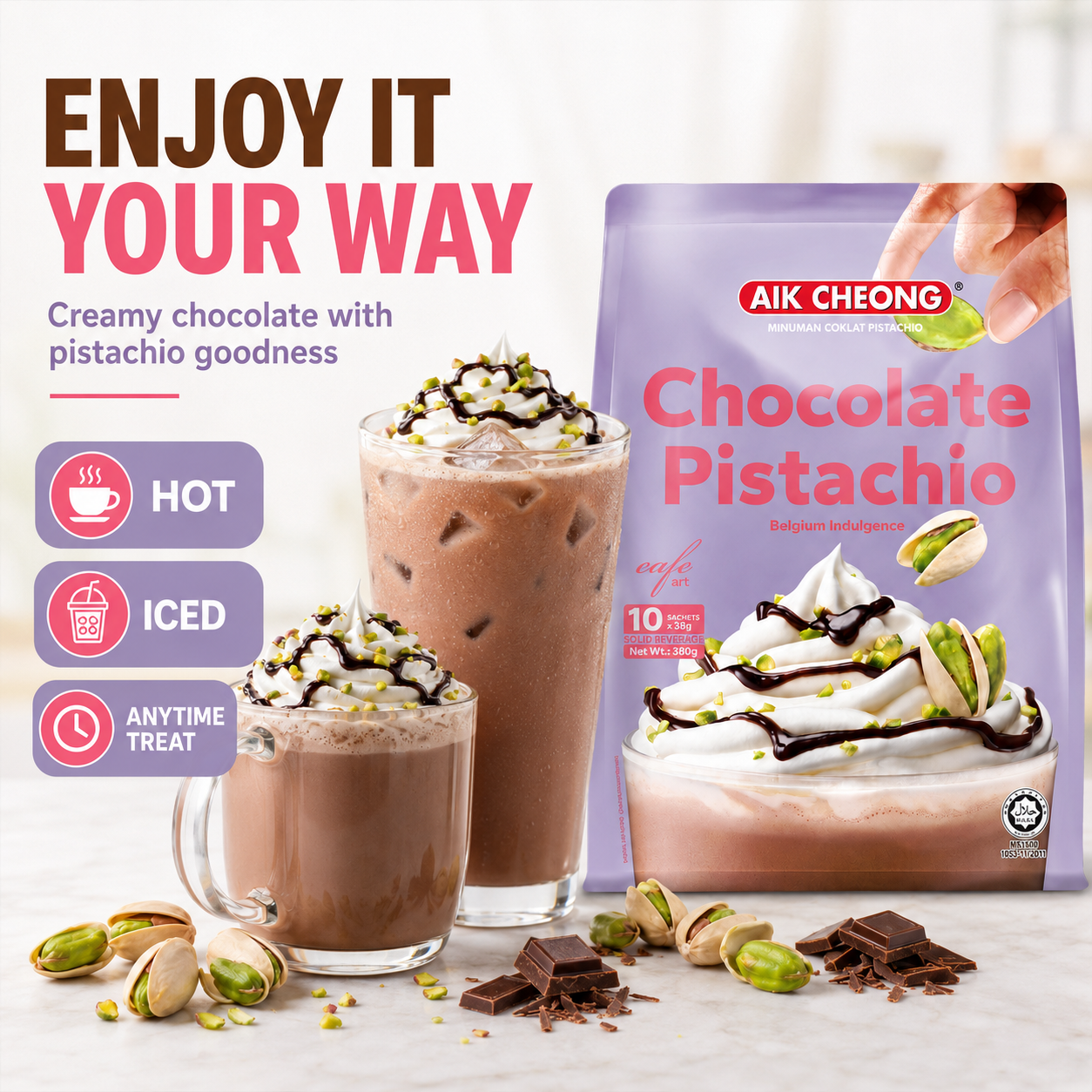 AIK CHEONG Cafe Art Chocolate Pistachio 380g