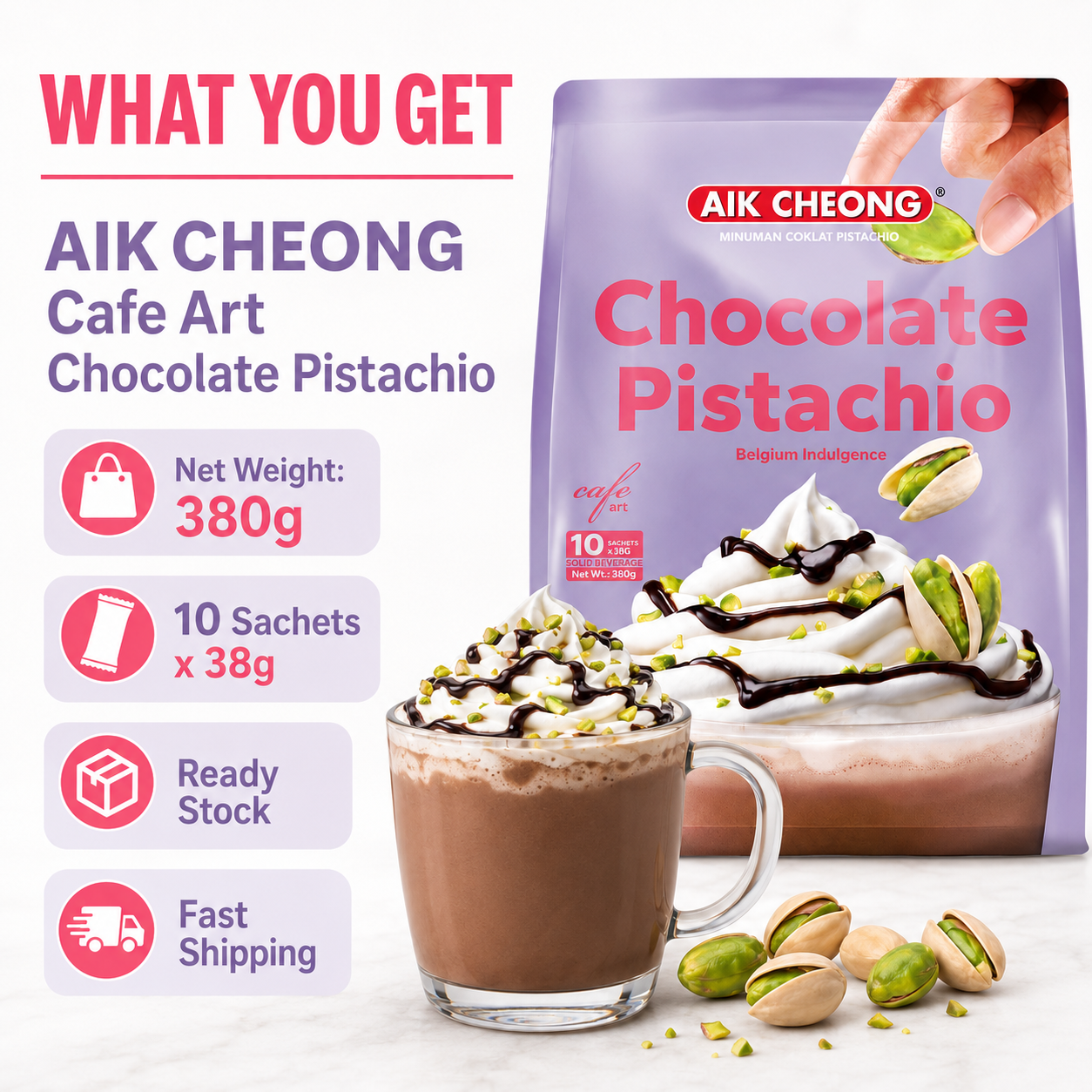 AIK CHEONG Cafe Art Chocolate Pistachio 380g