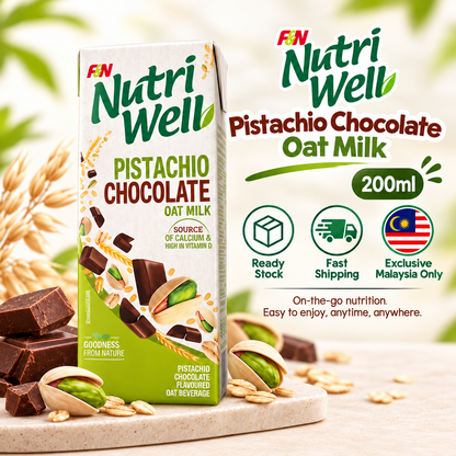 F&N Nutriwell Pistachio Chocolate Oat Milk 200ml Ready-to-Drink Non-Dairy Beverage