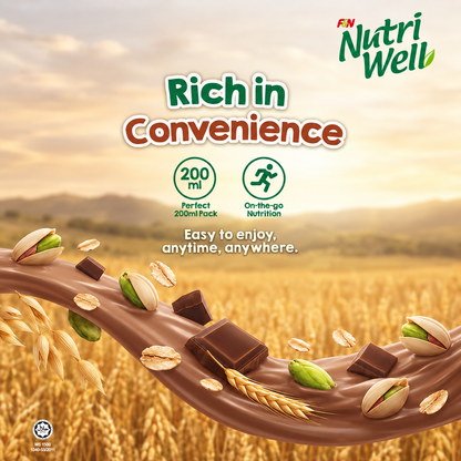 F&N Nutriwell Pistachio Chocolate Oat Milk 200ml Ready-to-Drink Non-Dairy Beverage