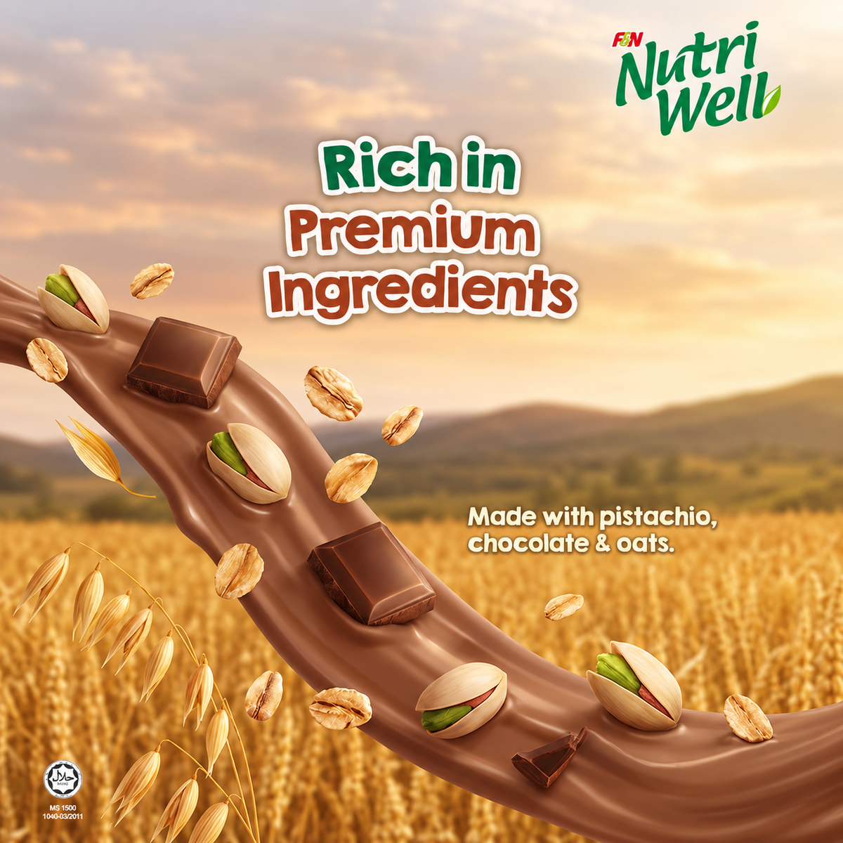 F&N Nutriwell Pistachio Chocolate Oat Milk 200ml Ready-to-Drink Non-Dairy Beverage