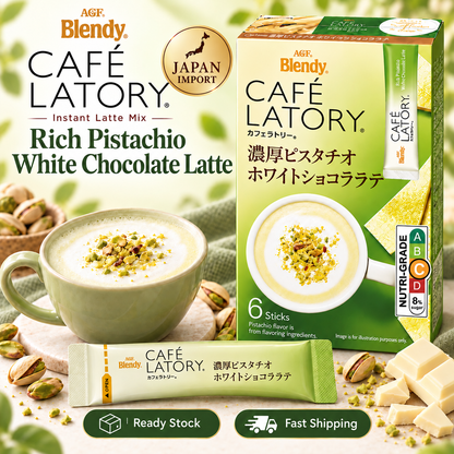 AGF Blendy Cafe Latory Japan Rich Pistachio White Chocolate Latte Instant Drink 6 Sticks 60g