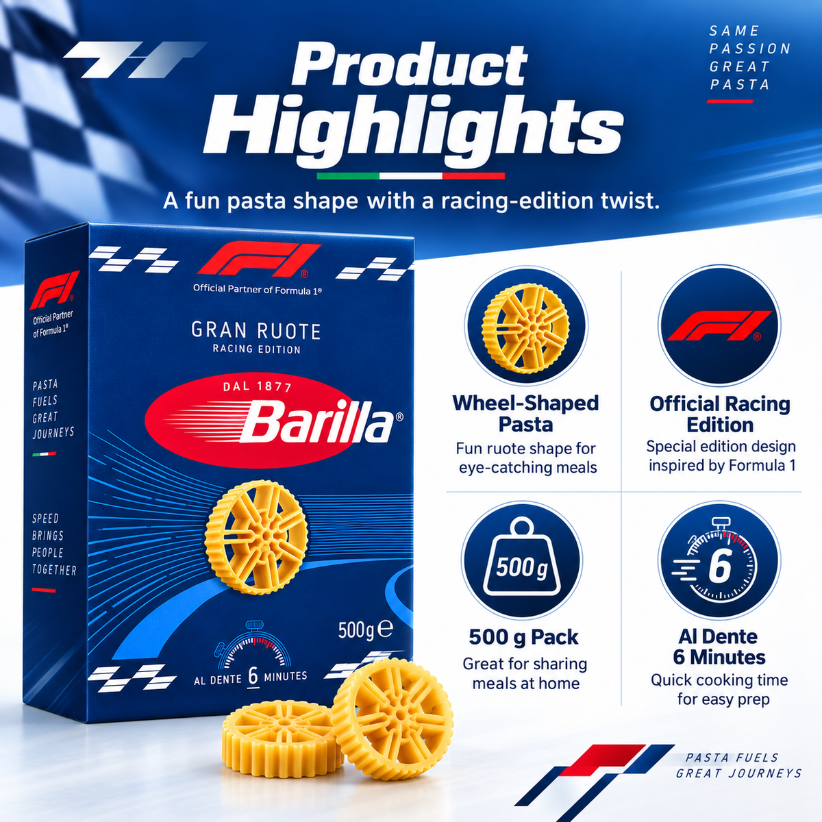 Barilla Gran Ruote Racing Edition F1 Limited Special Edition Italian Wheels Pasta 500g