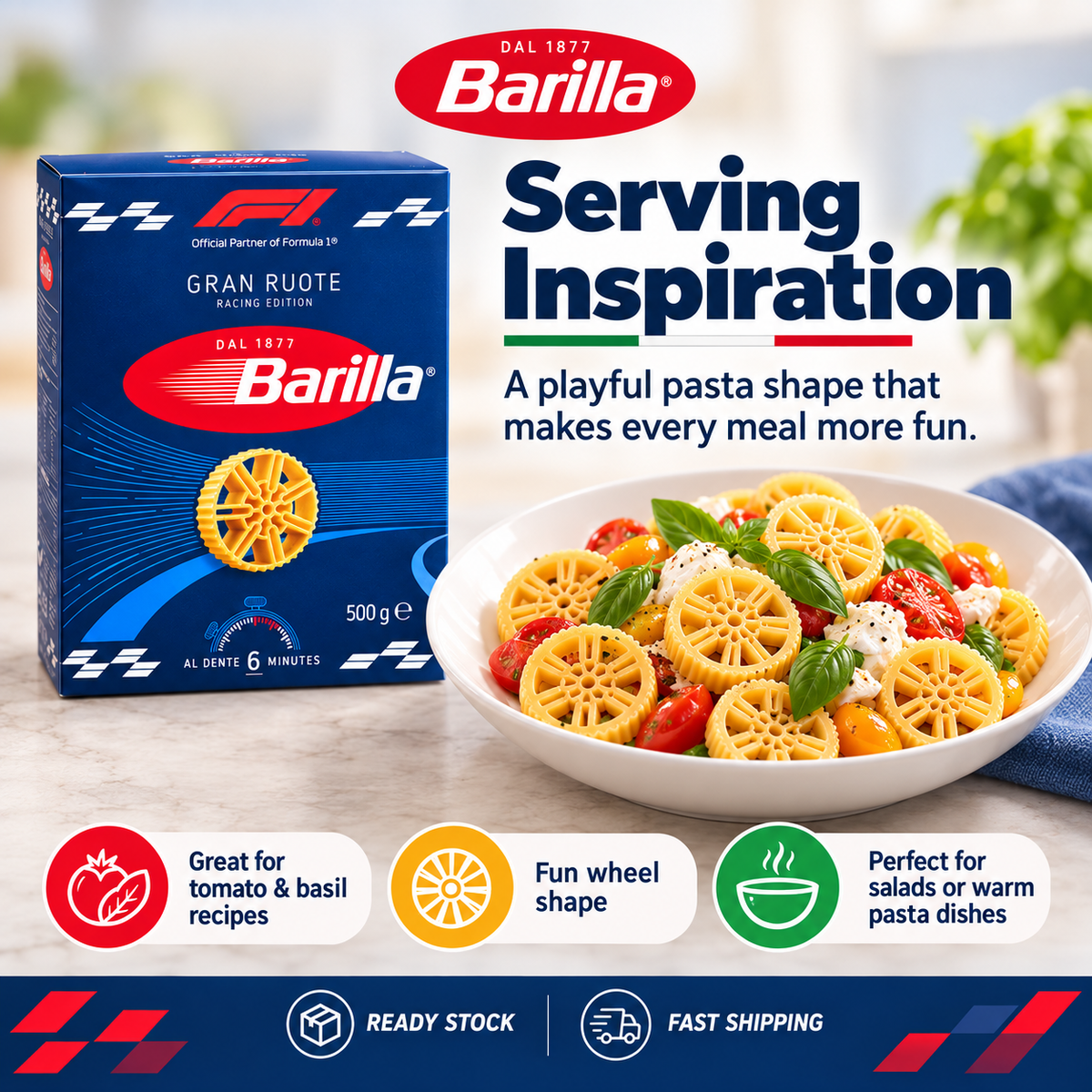 Barilla Gran Ruote Racing Edition F1 Limited Special Edition Italian Wheels Pasta 500g