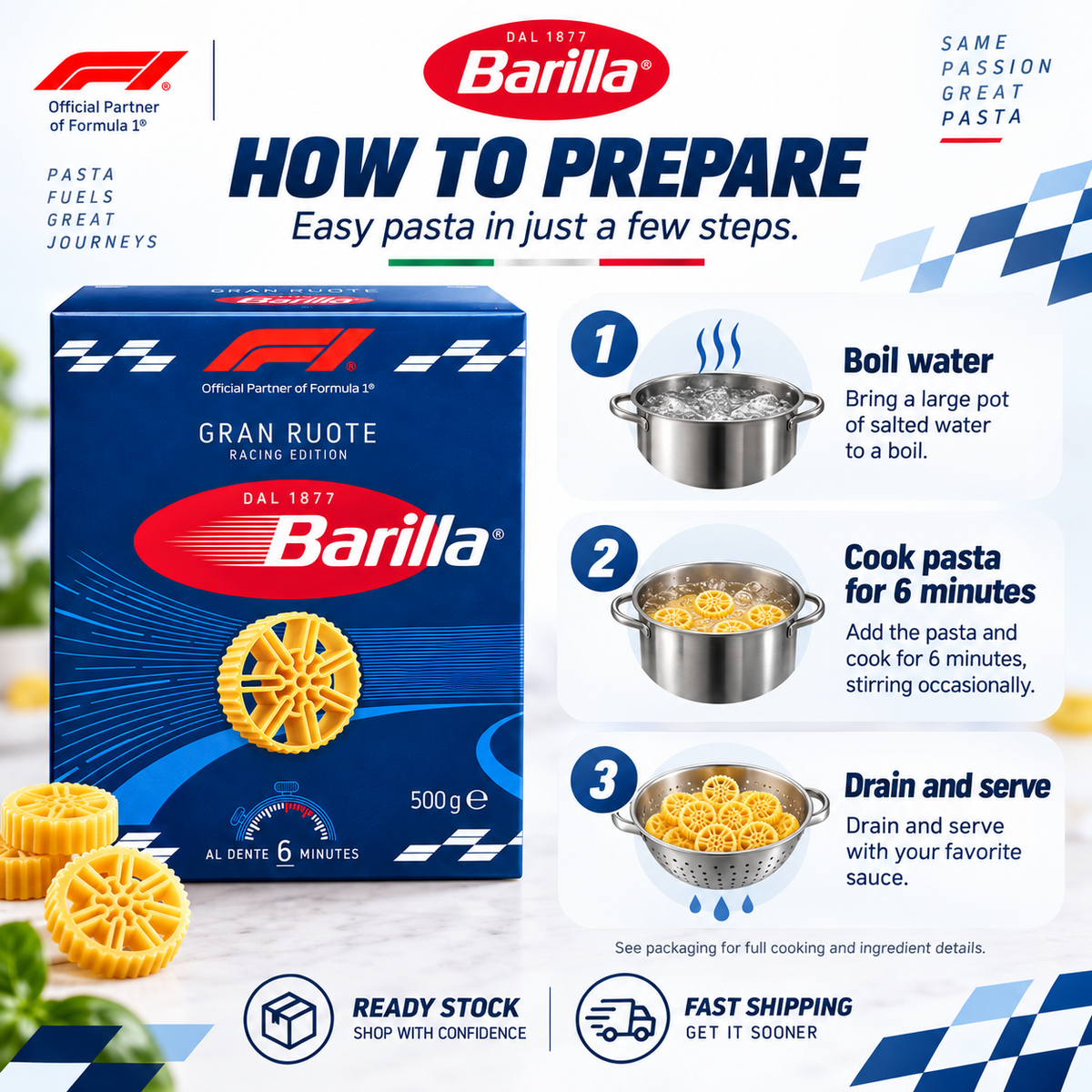 Barilla Gran Ruote Racing Edition F1 Limited Special Edition Italian Wheels Pasta 500g