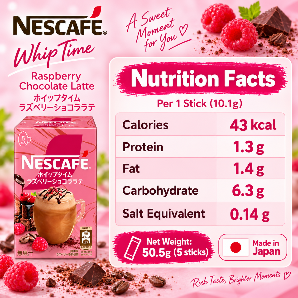 NESCAFÉ Japan Whip Time Raspberry Chocolate Latte 5 Sticks 50.5g