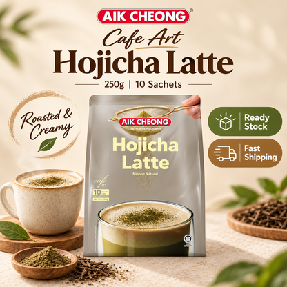 AIK CHEONG Cafe Art Hojicha Latte 250g 10 Sachets Rich Roasted Green Tea Latte