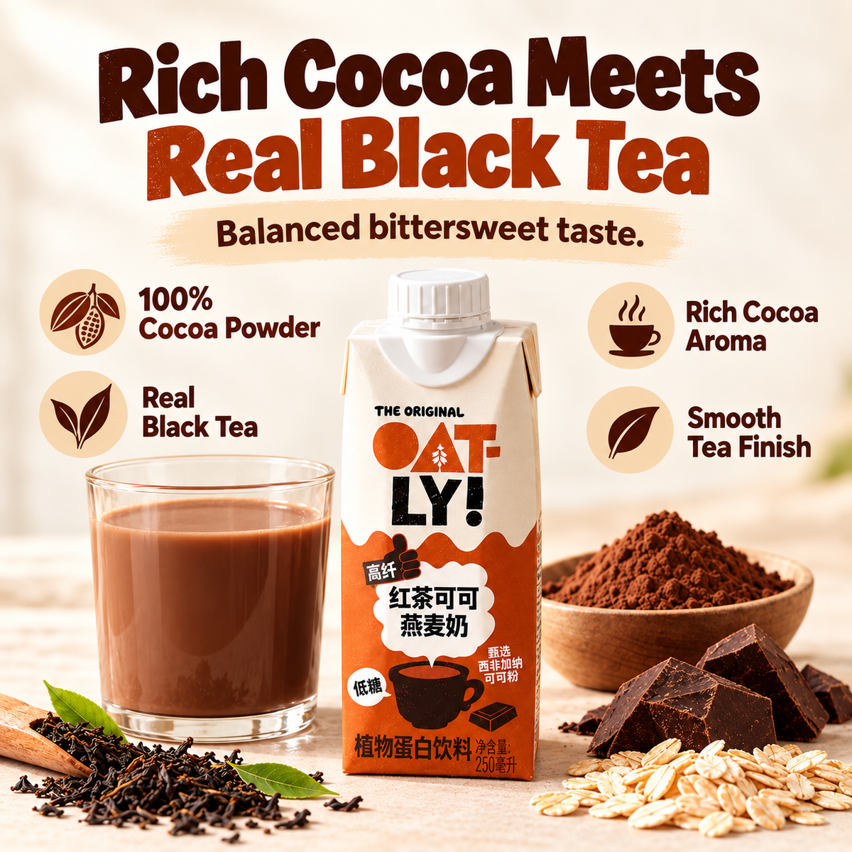 OATLY China Black Tea Cocoa Oat Milk Drink 250ml 1L High Fibre Low Sugar Plant-Based Drink