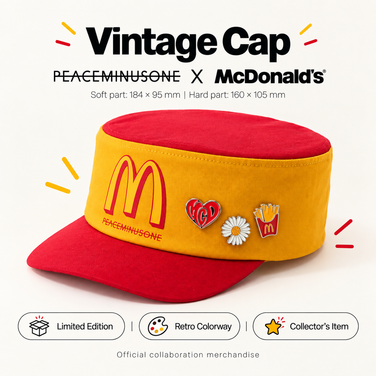 PEACEMINUSONE X McDonald’s Limited Edition Merch – Vintage Cap, Shoulder Bag & Pin Set