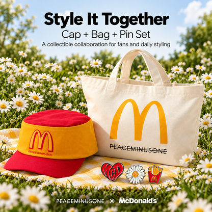 PEACEMINUSONE X McDonald’s Limited Edition Merch – Vintage Cap, Shoulder Bag & Pin Set