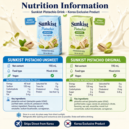 Sunkist Pistachio Milk Drink 190ml Original & Unsweetened by Steekee Korea 5024