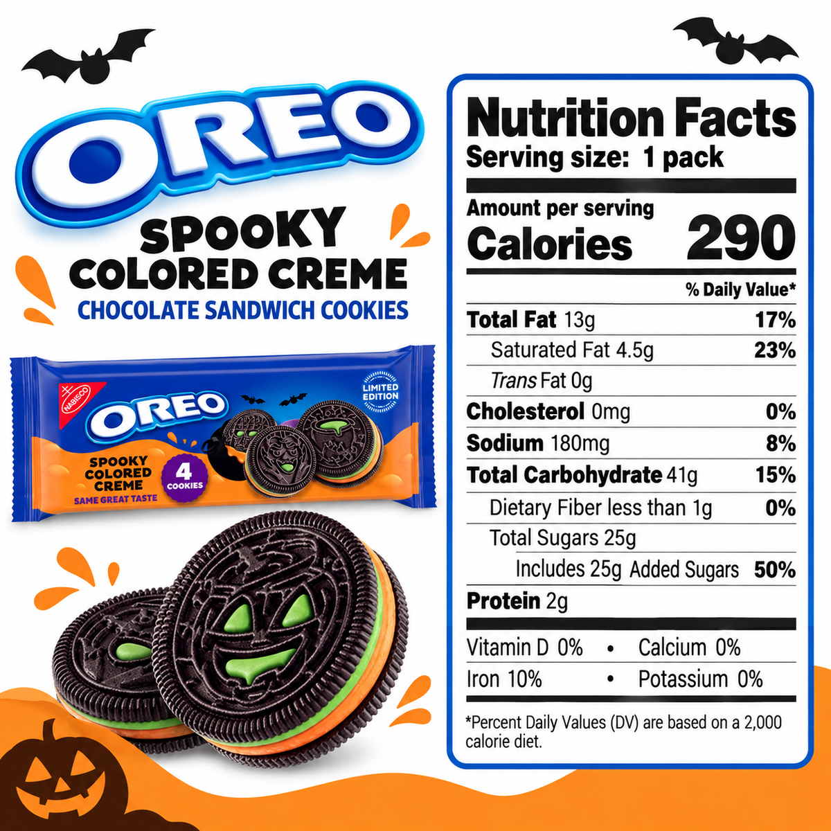 OREO Halloween Green & Orange Creme Sandwich Cookies 4 Per Pack