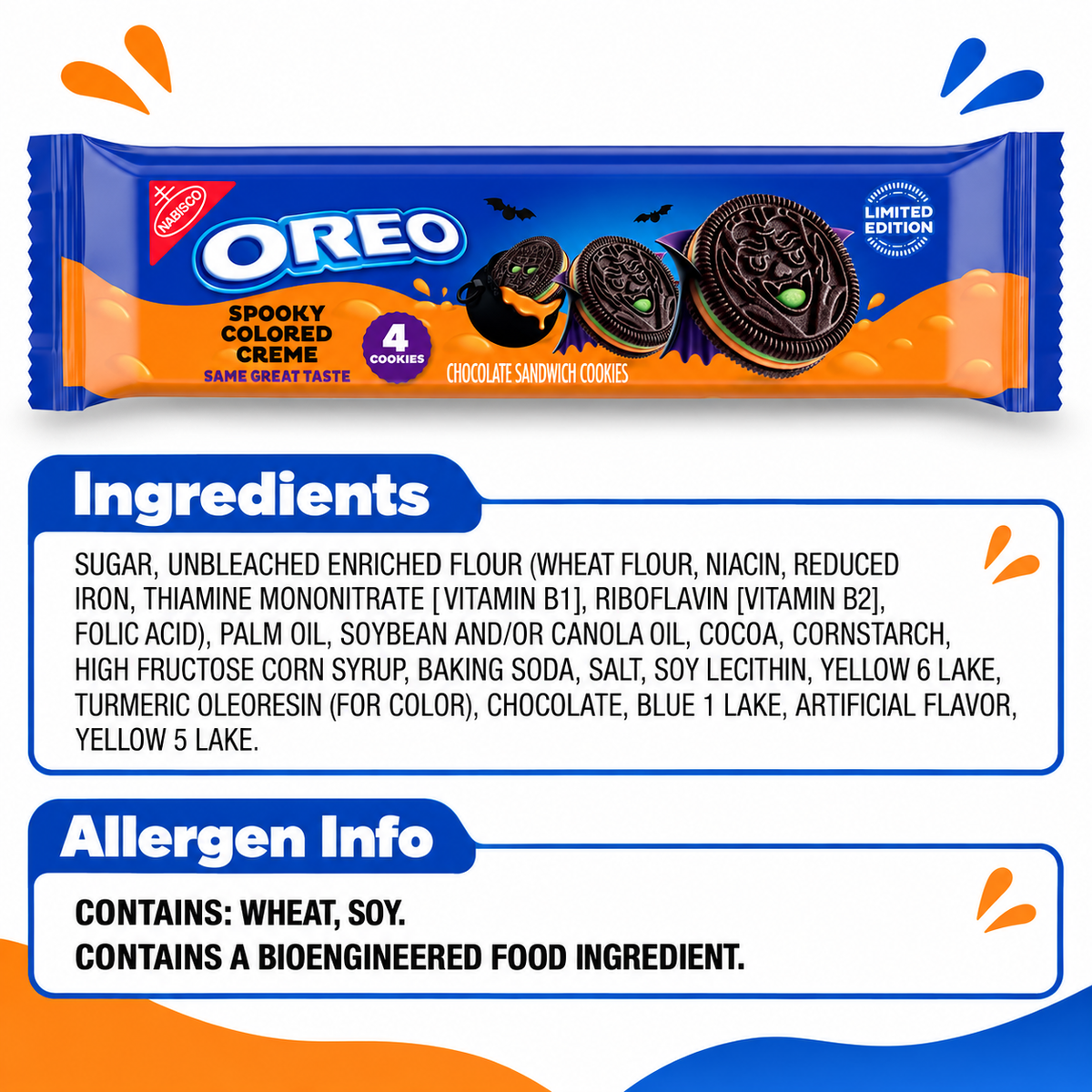 OREO Halloween Green & Orange Creme Sandwich Cookies 4 Per Pack