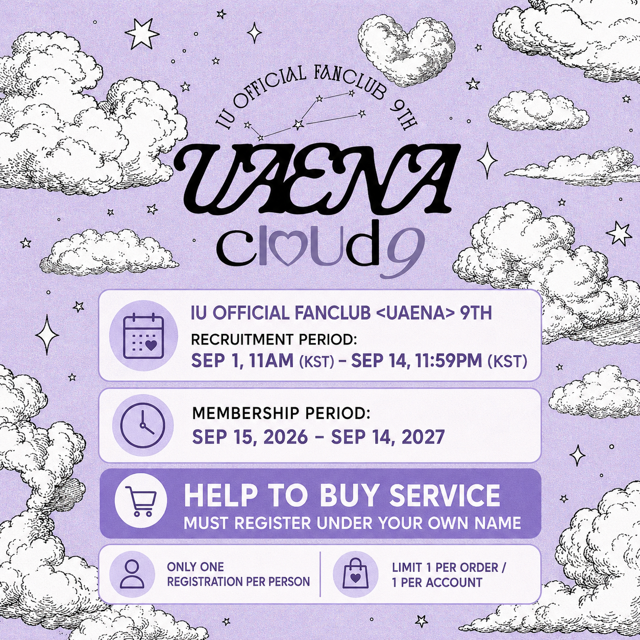 IU OFFICIAL FANCLUB <UAENA> 9TH MEMBERSHIP & FAN KIT [HELP TO BUY]
