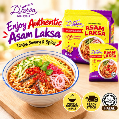 D'Laksa Asam Laksa Instant Noodles 6 Packs 170g Halal