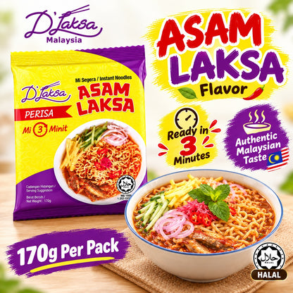 D'Laksa Asam Laksa Instant Noodles 6 Packs 170g Halal
