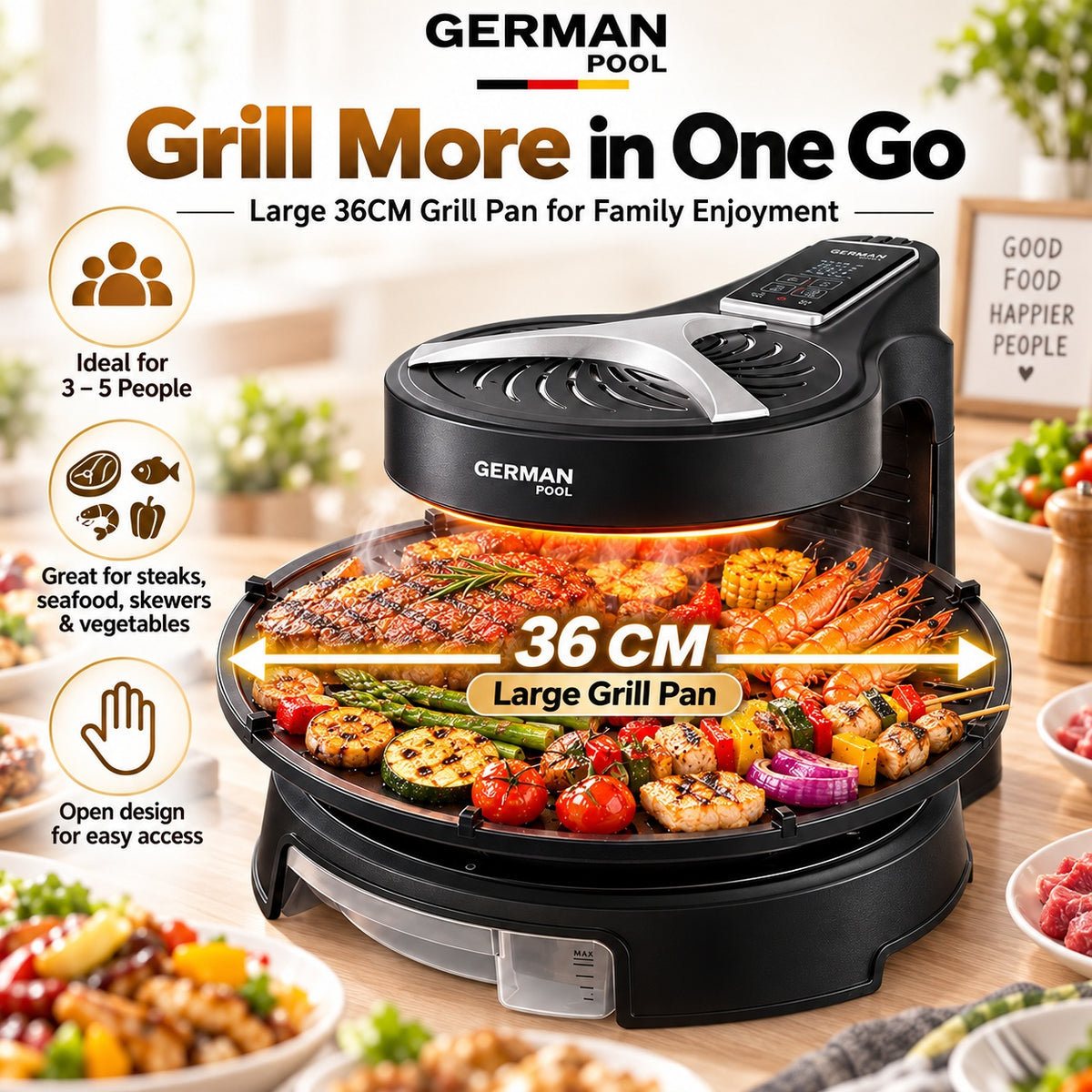 German Pool 360° Auto Rotating Smokeless Electric BBQ Grill
