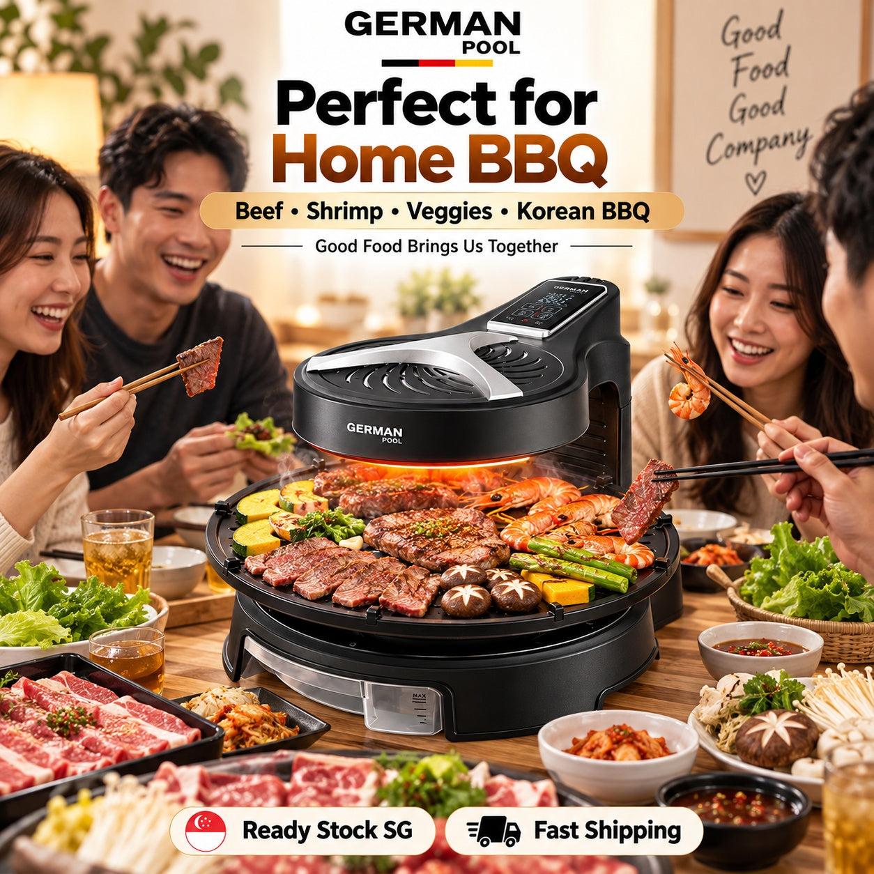 German Pool 360° Auto Rotating Smokeless Electric BBQ Grill