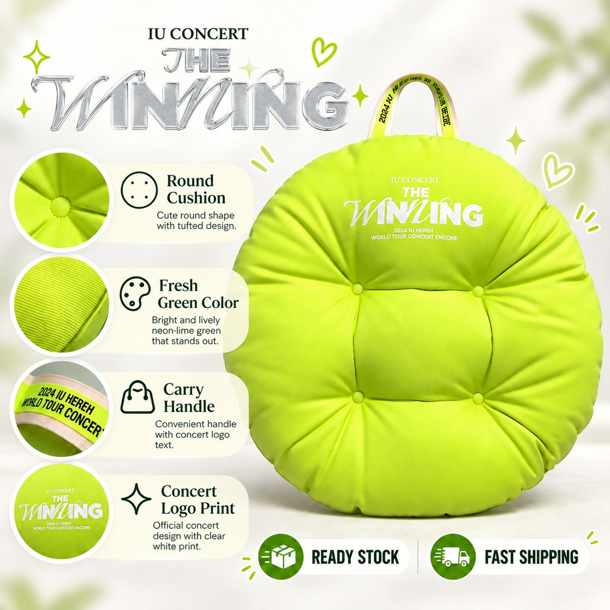 IU The Winning Sangam Seoul Concert Red Green Round Cushion Idols Collectibles by Steekee Korea 2707