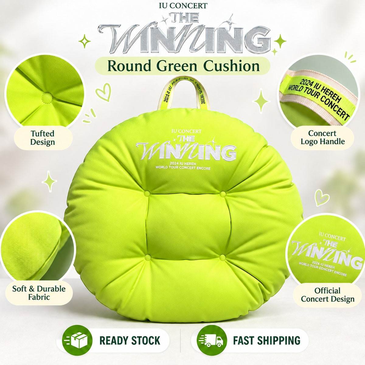IU The Winning Sangam Seoul Concert Red Green Round Cushion Idols Collectibles by Steekee Korea 2707